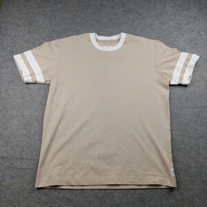 Reigning Champ Shirt Mens Large Beige Football Stripe Crewneck Tee Canada